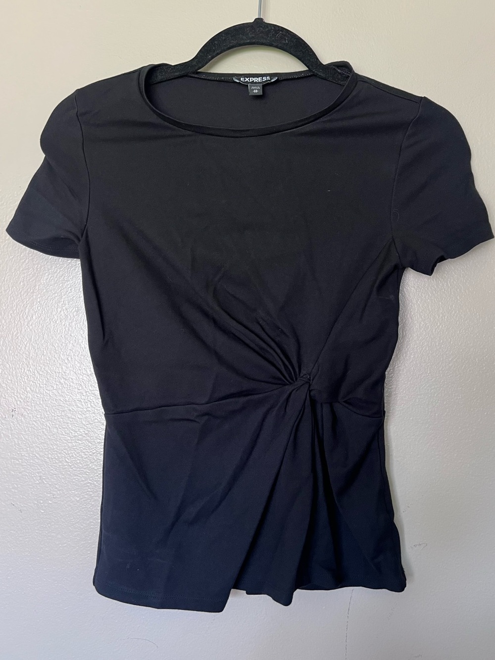 Express Black Short Sleeve Twist-Detail Tee